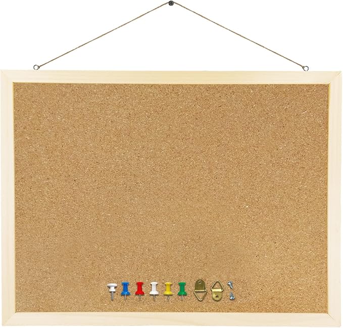 GDMINLO Cork Board Bulletin Board, 15.7"X 11.81" pin Boards for Walls, Oak Wood Finish Frame, Wall Mounted Cork Board for Office Home and School(Pins, Eye Bolts, gaskets, Screws)