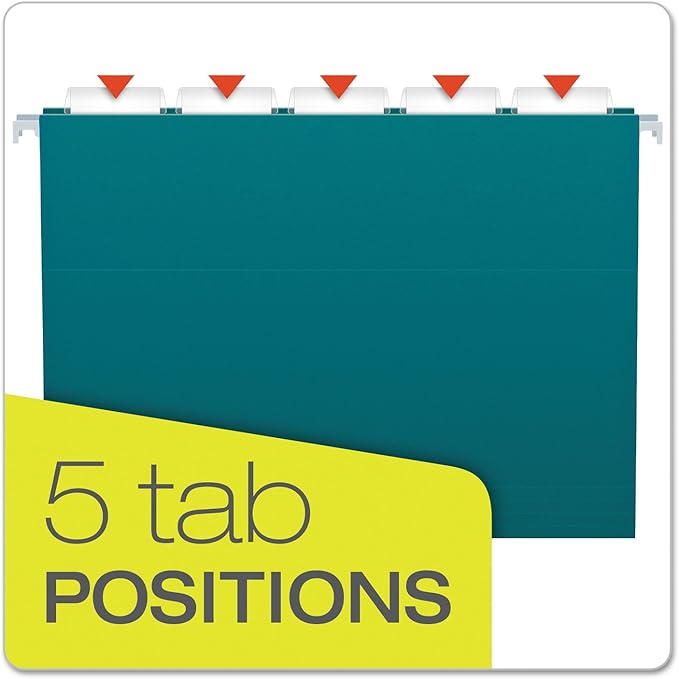 Pendaflex Recycled Hanging Folders, Letter Size, Teal, 1/5 Cut, 25/BX (81614)