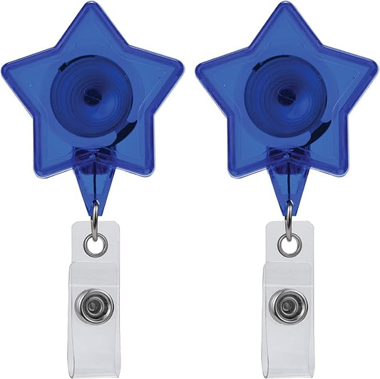 Will Well Badge Holders with Belt Clips for Securing onto Pockets and Purse Straps, with Retractable 27.5" UHMWPE Fiber Pull Cords, Strong Build with Fun Designs - 2-Pack, Star Shape