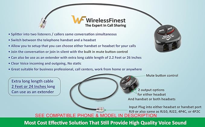 Telephone Training Adapter Y Splitter+Mute Button for Headset for Nortel Meridican, Norstar, Avaya, Ashtra, Mitel, Polycom, Ge and Other IP Phone