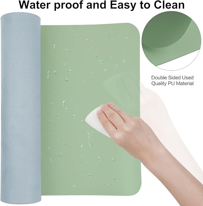 ‎Boutilon Leather Desk Pad 35"x 17" Non-Slip Mouse Pad,Office Desk Mat,Waterprooft PU Leather Desk Blotter,Desk Pad Protector,Desk Writing Pad for Home Office Decor (L-Green,35"x 17")