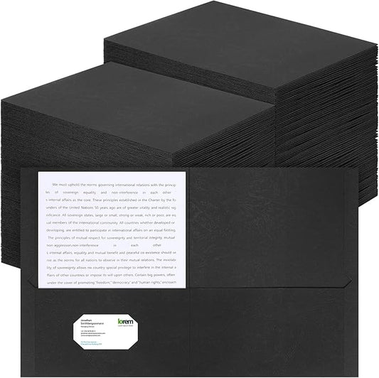 Harloon 75 Pack Two Pocket Portfolio Folders Bulk, 8.5 x 11 Inches Textured Paper with Business Card Slot Letter Size File Folders for Office School Classroom (Black)