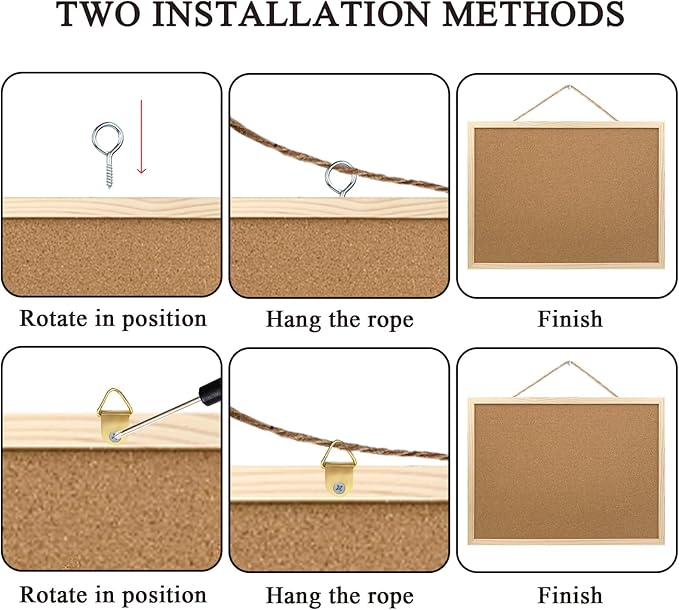 2 Pack Cork Board Bulletin Board, 15.7"X 11.81" inches with Oak Wood Finish Frame, for Wall Office Home and School (Pins, Eye Bolts, gaskets, Screws)