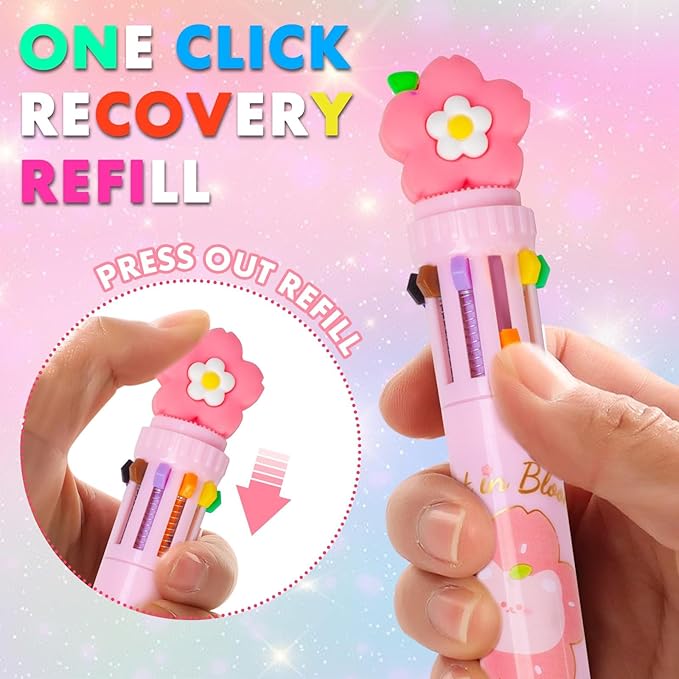 Multicolor Ballpoint Pen 0.7 mm, 10-in-1 Colored Pens Fine Point Retractable Cute Cartoon Ballpoint Pens for Office School Students Kids Christmas Gift, 6 Pack