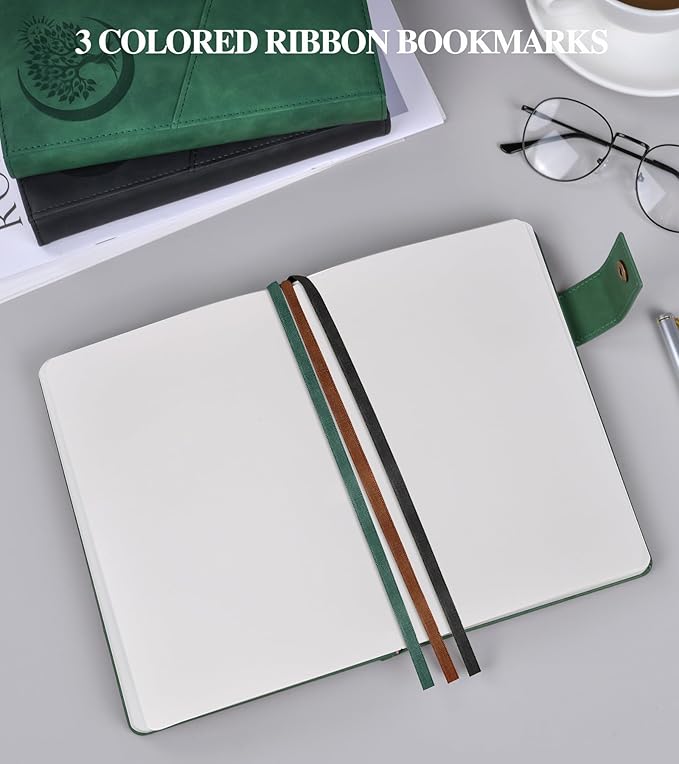 Blank Journal Notebook, A5 Hardcover Leather Sketchbook with 200 Pages Thick Blank Paper for Men Women, Unlined Drawing & Writing Journal, 5.9" x 8.4" Plain Notebook (green)