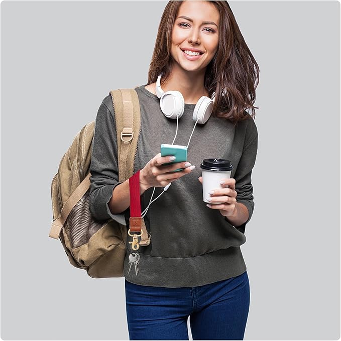 Fishent Stretchy Wristlet Keychain,Braided Cute Wrist Lanyards for Keys, Key Chain Holder for Women Men, Wrist Strap Keychain for Car Keys Phone Camera Wallet ID Badges Card (Red)