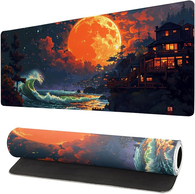 Gaming Mouse Pad Desk Pad,Extended Big Mouse Pad,31.5x11.8 Inch Long Computer Keyboard Mouse Mat Mousepad with 3mm Non-Slip Base and Stitched Edge for Gaming and Office… (Oil Painting)