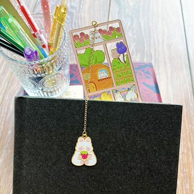 Metal Cat Bookmarks with Gift Box, Cat Pendent Book Markers for Book Lovers Bestfriend Cute Birthday Gifts Appreciation Gifts Mothers Day Teacher Student Gifts (Rabbit)