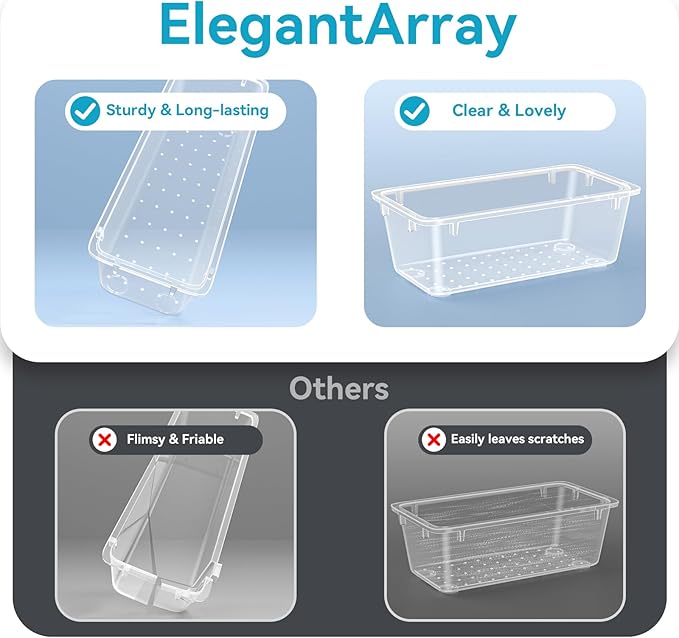 60 PCS Drawer Organizer Set, 4 Sizes Clear Plastic Makeup Vanity Organizer, Multi-Purpose Storage Bins for Makeup, Stationery, Gadgets, Kitchen, Bathroom, Office, Bedroom