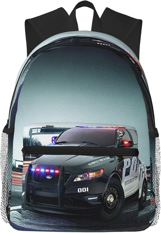 Police Car Backpack Travel Laptop Backpacks Police Ruckasck Book Bags School Bag for Boys Girls Kids Childrens Teenager Men Women