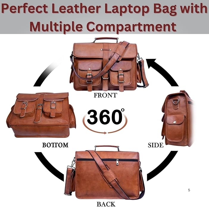 Genuine Leather Messenger Bag for Men & Women Leather Satchel Laptop Briefcase Vintage Crossbody Work Bag for Office & Travel