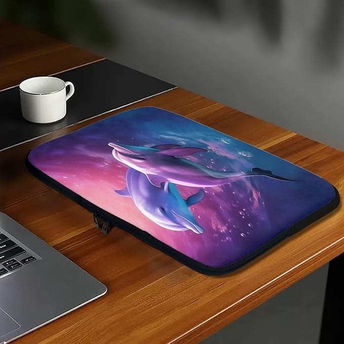 Dolphin Laptop Protective Sleeve for Women Men 12 inch Laptop Covers with Large Capacity Lap Top Case Lightweight Computer Sleeve Bag Suitable Gifts for Holidays Tablet Bag Purple