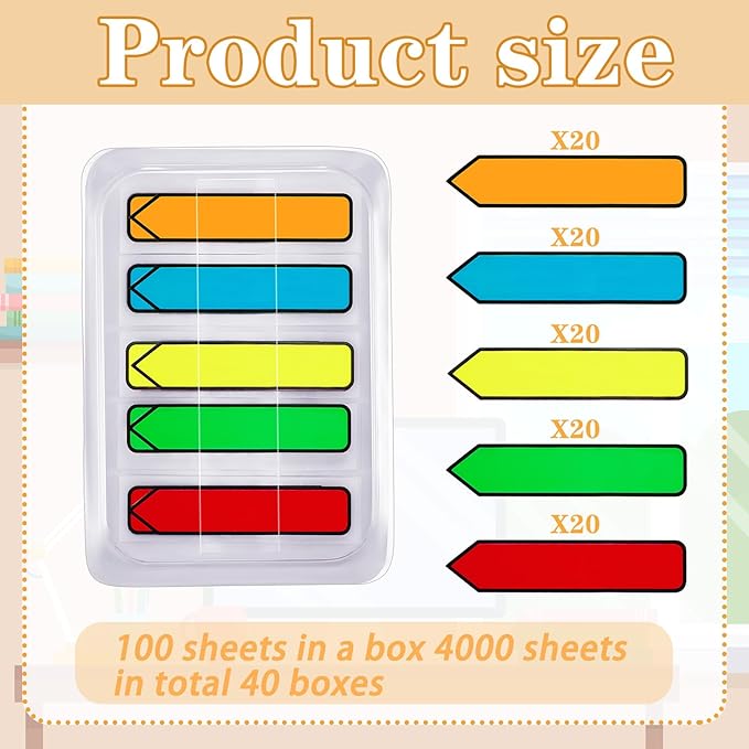 Teling 4000 Pcs Arrow Flags Arrow Tabs Flags Sign Here Tabs Arrow Stickers 5 Colors Sticky Flags Arrow Sticky Notes with Dispenser Easy to Post for Notary Books Paper