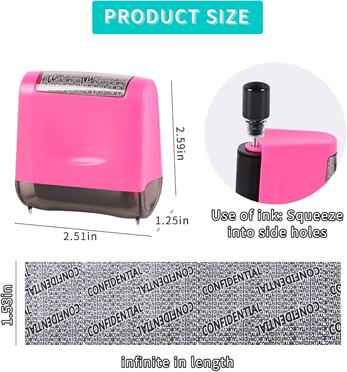 Identity Theft Protection Roller Stamp - Wide Confidential Roller Stamp with 3 Pack Refill Inks for Anti Theft Protection, Confidential Privacy Security, Address Blocker (Rose Pink)