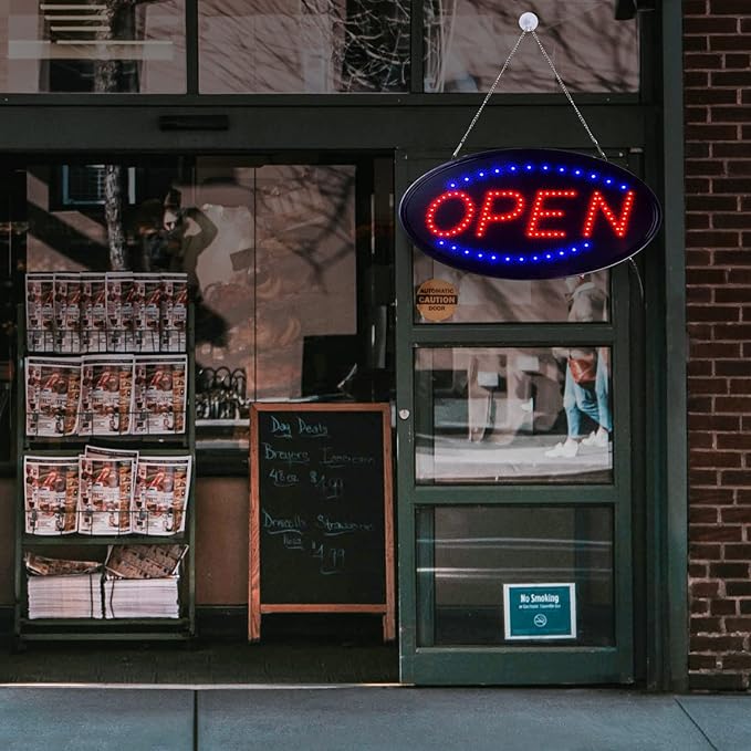 KEBE LED Open Sign, Bright High Visibility Advertisement Board Electric Display Sign Flashing Light for Business Walls Window Shop Bar Hotel, Two Modes (19"x10")