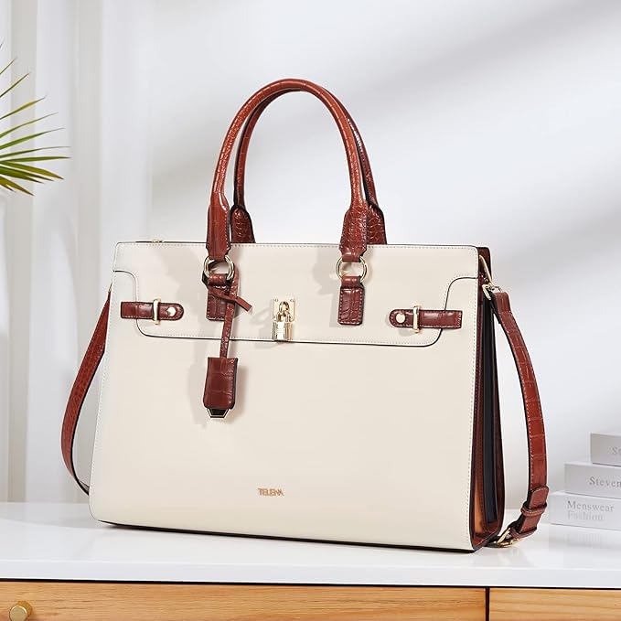 Telena Laptop Tote Bag for Women, 15.6 Inch Shoulder Tote Bag Leather Briefcase for Women, Large Capacity Handbag Bags