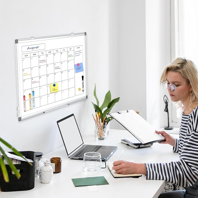Monthly Calendar Dry Erase Whiteboard for Wall, 30" x 20" Double-Sided Large Calendar White Board, Magnetic Portable Hanging Board for Office, Home, School
