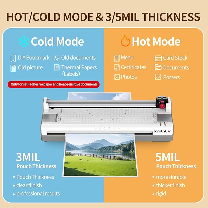 Thermal Laminator Machine 11X17 with 20pcs Letter Size Laminating Sheets,13inch Laminater for A3/A4/A6, Hot&Cold Lamination Machine for Office Home School Teacher Use,Paper Cutter, Corner Rounder