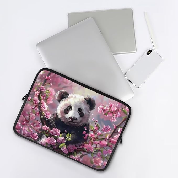 Cherry Blossom Panda Printed Laptop Bag for Women Men, Protective 15 Inch Computer Laptop Carrying Cover Laptop Sleeve Computer Bag with Zipper, Compatible with Most Laptop Computers