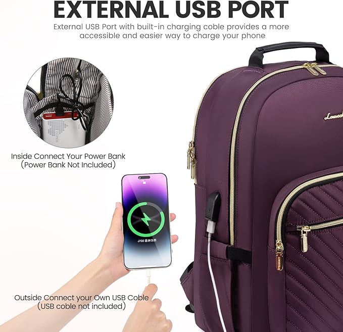 LOVEVOOK Laptop Backpack for Women 17.3 inch,Cute Womens Travel Backpack Purse,Professional Laptop Computer Bag,Waterproof Work Business College Teacher Bag Carry on Backpack with USB Port,Deep Purple