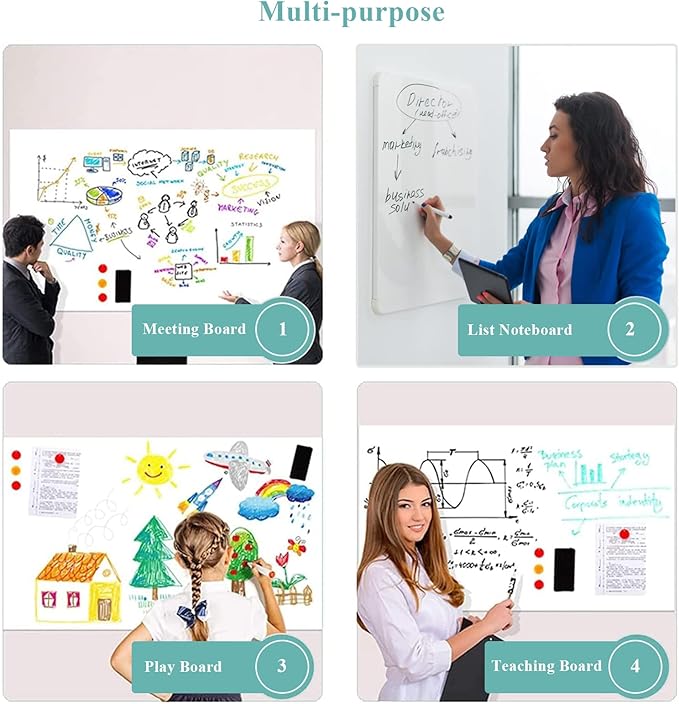 Magnetic Dry Erase Whiteboard Paper, 24" x 39" Self Adhesive Whiteboard for Wall, Easy to Write and Clean Dry Erase Board for Kids, Office, Home, with Marker, Magnetic Eraser and Magnets