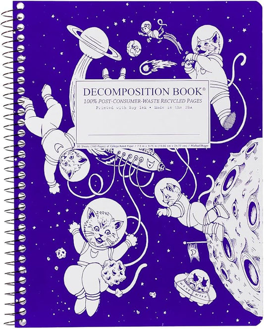 Decomposition Kittens in Space College Ruled Spiral Notebook - 9.75 x 7.5 Journal with 160 Lined Pages - 100% Recycled Paper - Cute Notebooks for School Supplies, Home & Office - Made in USA