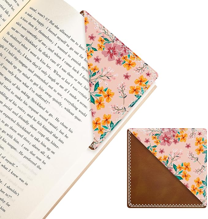 Personalized Leather Bookmarks, Fun & Cute Book Accessories for Reading Lovers, Unbreakable Page Markers for Women Men Girls Boys Student Teacher Kids Retirement Birthday Gifts (Pink Flower)