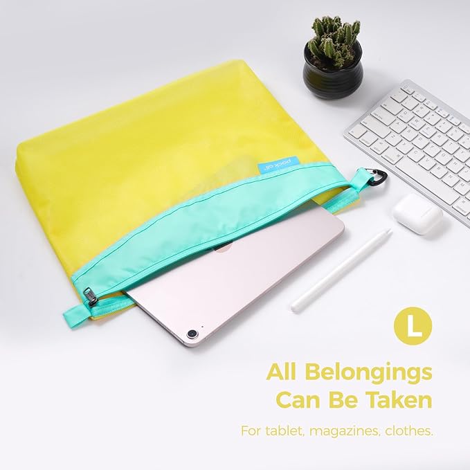 pack all 3 Pcs Water-Resistant Material Zipper Pouch Set, Mesh Zipper Bags for Storage, Travel, Office (Yellow)