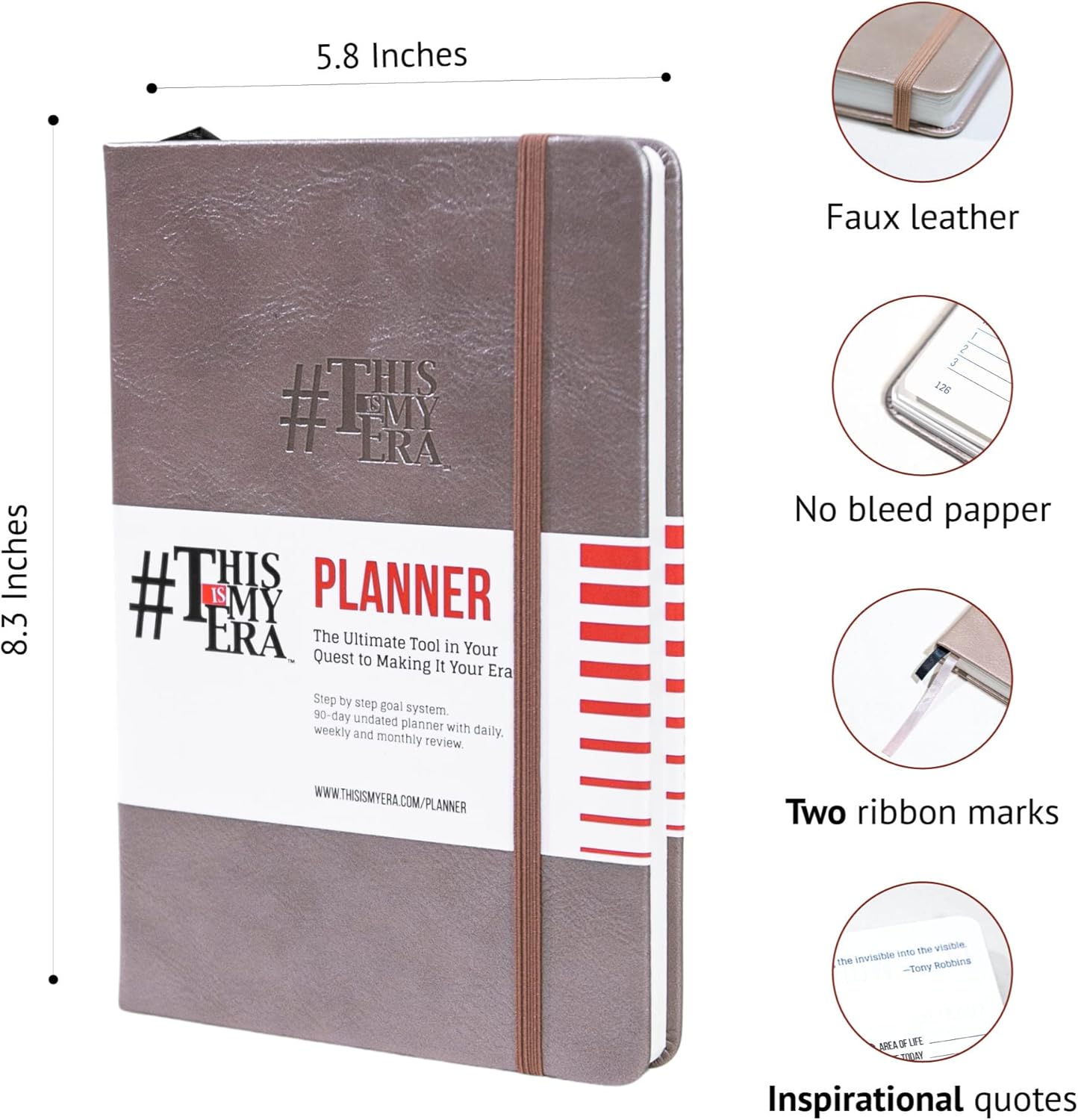 This Is My Era 90 Day Planner, Undated Weekly and Monthly Planner, Life Organizer | Goals Journal, Undated Agenda, Leather & Hard Cover Planner (1 Pack, Gold)