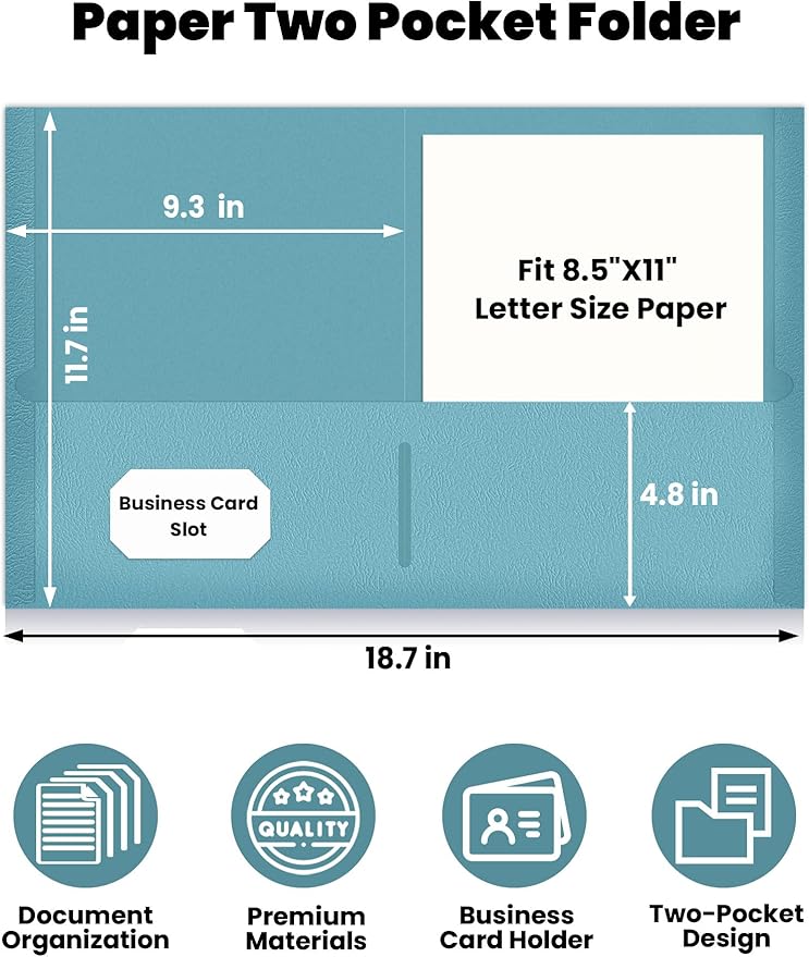 SUNEE Folders with Pockets (25 Pack, Warm Blue), 2 Pocket Folders Fit Letter Size Paper, Paper File Folder for School Office Home Business, Textured Paper