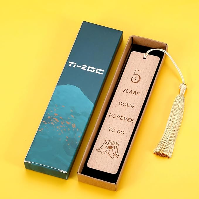 Anniversary Wood Gift for Him Her, Wooden Bookmark 5th Anniversary Wooden Gifts for Wife Husband, 5 Year Marriage Gifts Anniversary for Couple, Fifth Anniversary Valentines Gifts for Women Men