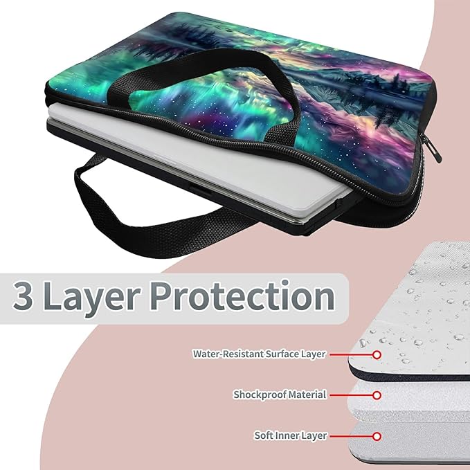 Universal Tablet Laptop Sleeve Case 10 inch, Aurora Landscape Slim Carrying Case Durable Handbag Travel Laptop Bag for 7 to 10-inch Laptops/Notebook/Kids Tablet/ipad/eBook Readers