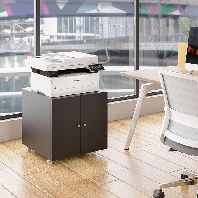 Printer Stands with Storage, Desk Organizers for Home Workspace, Under Desk Black Small Rolling Printer Table Work Cart with Wheels Organizer Spaces for Office
