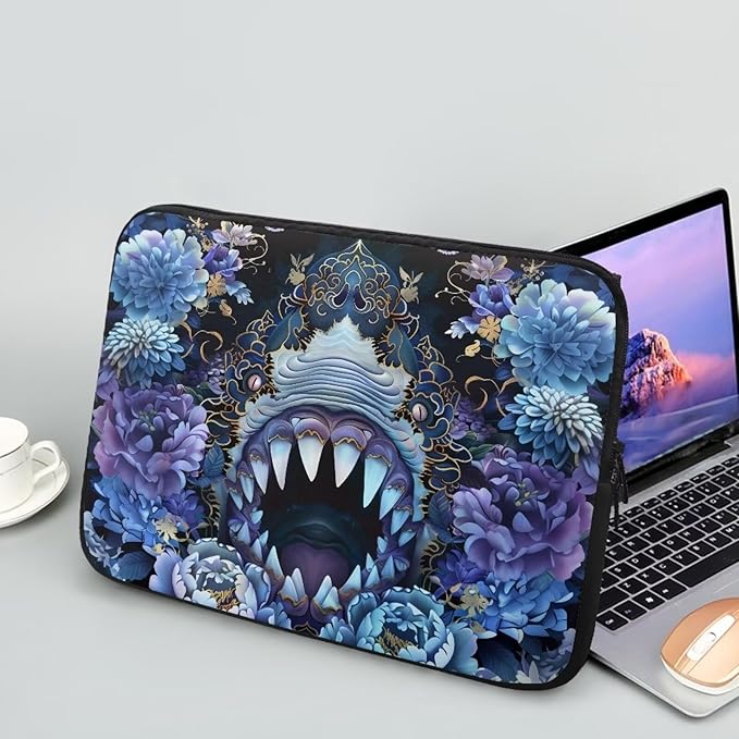 SharkPeony Printed Computer Bags for Laptops for Women Men, Shockproof 10 Inch Laptop Case Bag Washable Messenger Bag with Zipper, Laptop Case Computer Carrying Cover Easy to Carry
