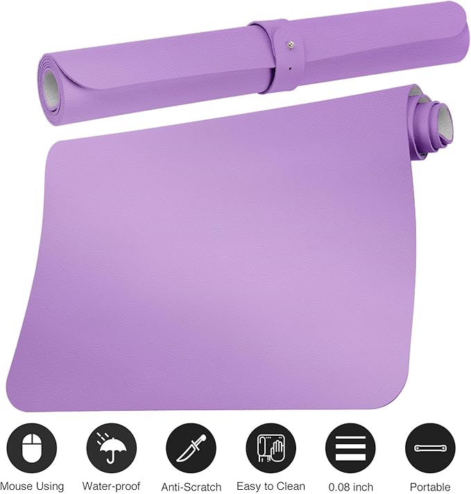 Boutilon Leather Desk Pad 47"x 24" Non-Slip Mouse Pad,Business Desk Pad,Extended Table Protector for Keyboard and Mouse,Desk Writing Pad for Office Home Working Decor (XXXL-Purple)