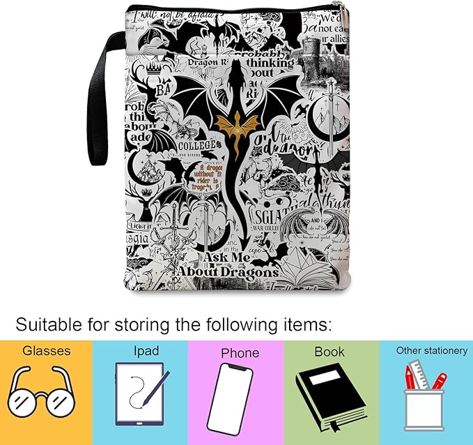 Romantasy Dark Academia Dragons Book Sleeve, Fantasy Novel Reader Gift, Bookish Gifts, Book Inspired Gift, Paperback Book Protector Book Cover Dragons Lovers Book Gifts (Dragons Book-Beige2)