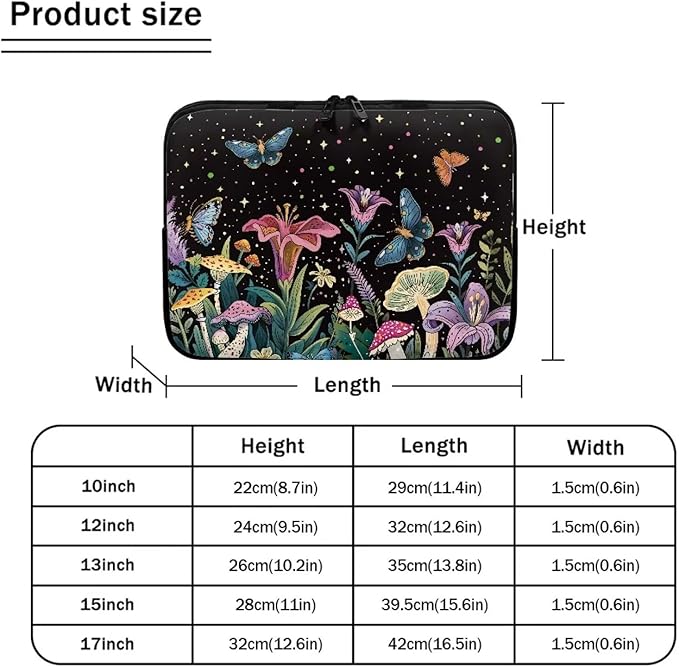 Butterfly Flower Laptop Sleeve for Women 12 inch Lap Top Case Portable Laptop Protector Zippered Pouches with Humanize Design Computer Carrying Case Star Briefcase
