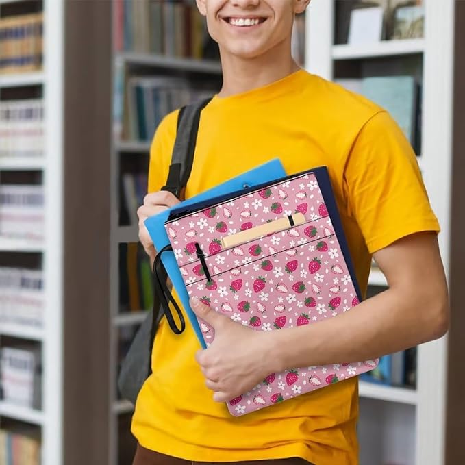 COEQINE Strawberry Book Sleeve Protector Book Cover with Zipper Book Sleeves Washable Hardcover Paperbacks Book Sox with Front Pocket