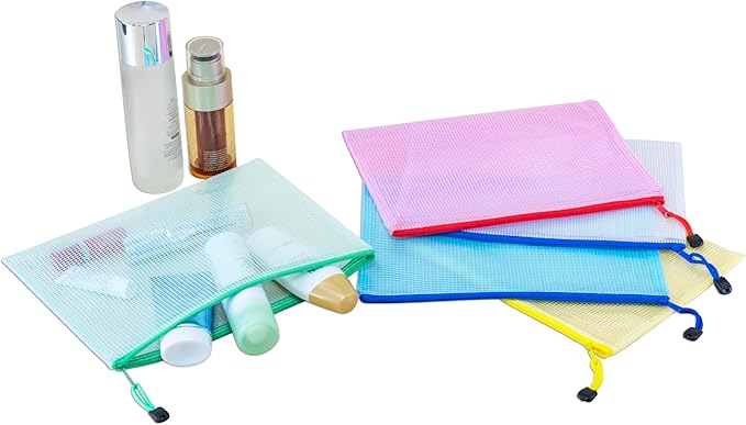 AUSTARK 10 Pcs Zipper File Bags, Waterproof Plastic Mesh Pouch for Office School, Board Game Storage Bags (B5 Size 11.4''x8.2'', Multicolored)