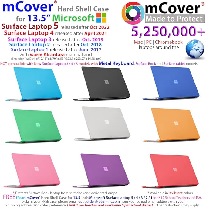 mCover Hard Case Only Compatible for 13.5" Microsoft Surface Laptop (5/4 / 3/2 / 1) with Alcantara Keyboard - Blue
