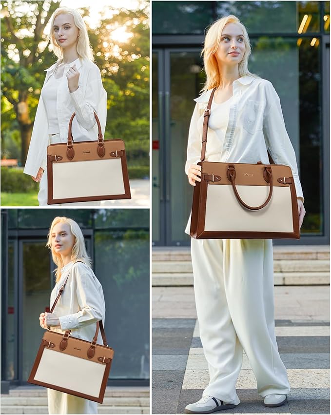 LOVEVOOK Laptop Bag for Women, 15.6 Inch Large PU Leather Tote Bag, Professional Teacher Work Bag, Waterproof Business Computer Briefcase, Shoulder Tote Purse for Office