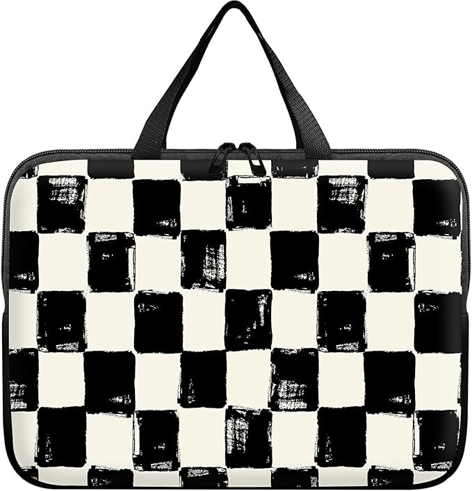 Universal Laptop Sleeve Tablet Case 12 inch, Black and White Checkered Slim Carrying Case Durable Handbag Travel Laptop Bag for Surface Pro 9 8 7/Laptop Go 2 3, MacBook Air 11/12