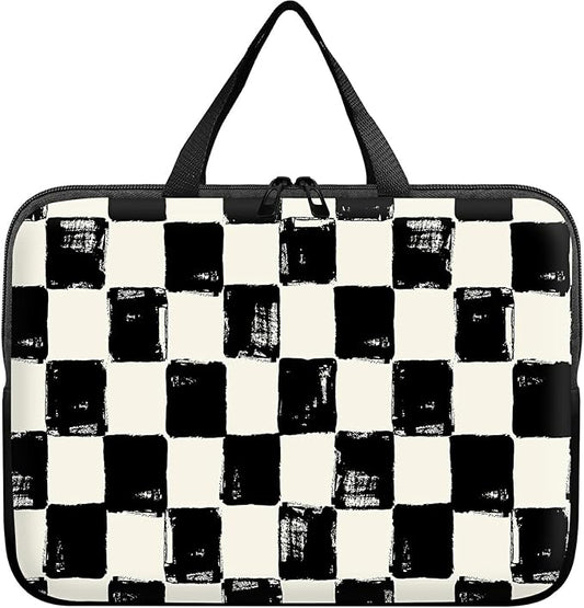 Universal Laptop Sleeve Tablet Case 12 inch, Black and White Checkered Slim Carrying Case Durable Handbag Travel Laptop Bag for Surface Pro 9 8 7/Laptop Go 2 3, MacBook Air 11/12