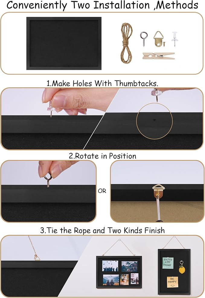 Cork Board with Linen Black,Bulletin Board 17"x12" .Corkboards for Office Home School Message Board or Vision Board Decoration.