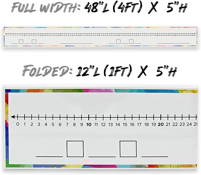 SCRIBBLEDO 0-100 Dry Erase Number Line Board for Students Double Sided 4 Feet with a Red & Black Dry Erase Marker Featuring 0-100 Number Line on One Side and Blank Line on The Reverse