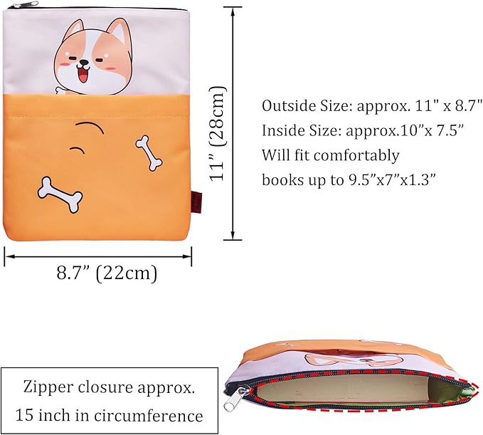 Book Sleeve for Book Lovers, Bookish Book Protector, Book Covers for Paperbacks, Washable Fabric, Book Sleeves with Zipper, Medium 11 Inch X 8.7 Inch
