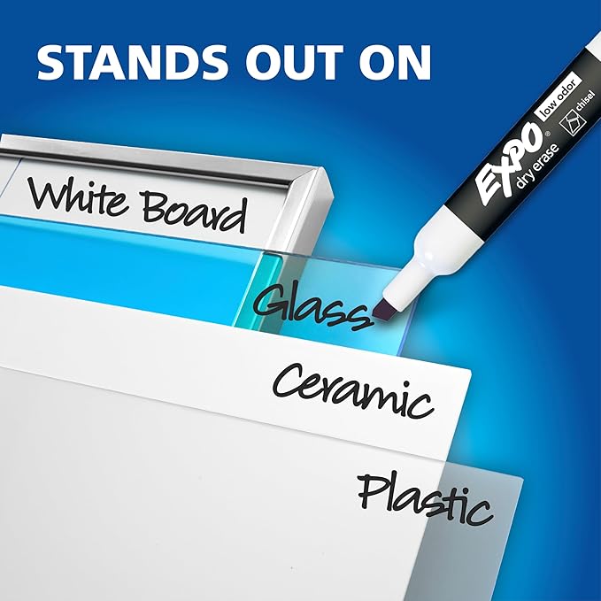 EXPO Low Odor Dry Erase Markers, Chisel Tip, Assorted Colors, 12 Count