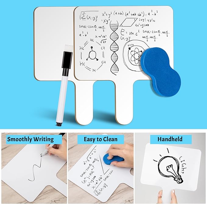 3Packs Dry Erase Paddles with Handle, 3Pcs Double Sided Answer Paddle White Boards with 3 Markers and 3 Erasers for Teaching Meeting Supplies