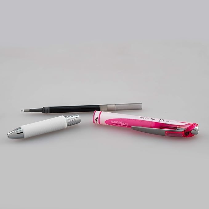 Pentel Pink BCA EnerGel Pearl Deluxe RTX Liquid Gel Pen, (0.5mm), Fine Line, Needle Tip (BLN75WBP2PA)
