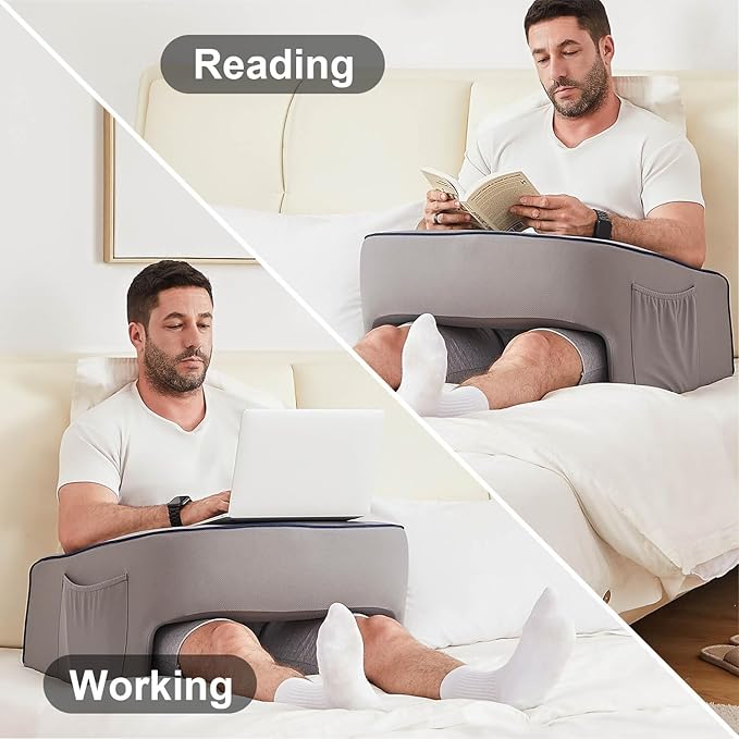 Soft Lap Desk Pillow for Adult, Extra Large Reading Pillow with Pocket, Arm Rest Pillow, Memory Foam Bed Rest Pillow can Reading, Working in Bed Floor Sofa (Grey)